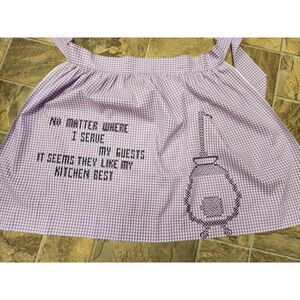 Lavendar Gingham Waist Apron‎ With Cross Stitched Handwork